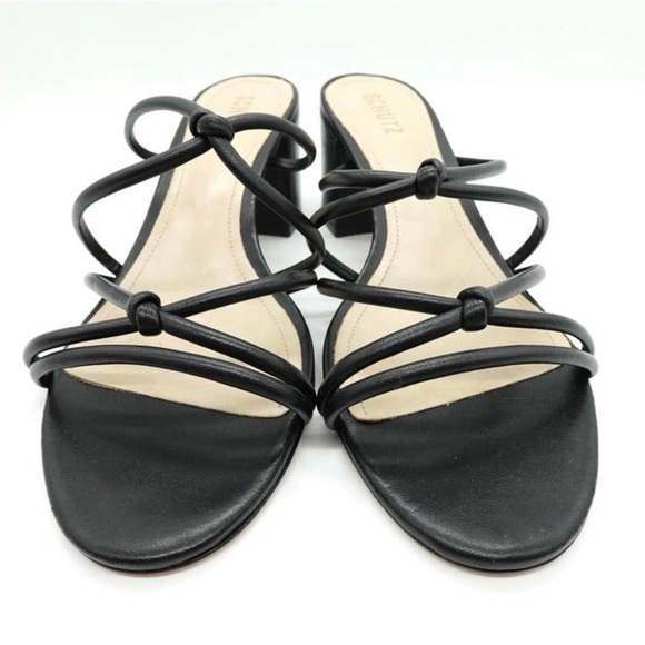 SCHUTZ Princey Strappy Sandal Womens 9.5 Black Knotted Block Heel Slide Slip On - Picture 2 of 11